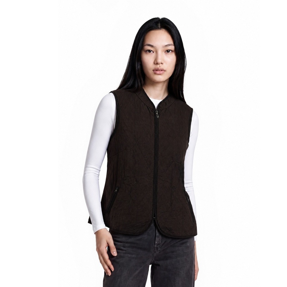 Vintage Talbots Quilted Vest Women's Size Large Brown Mock Neck Full Zip